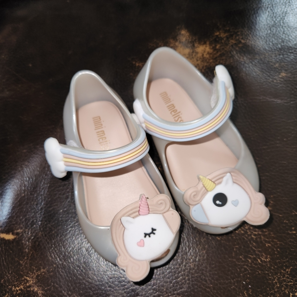 Mini Melissa Silver Mary Jane Unicorn Ultragirl Toddler Size 5 EUC